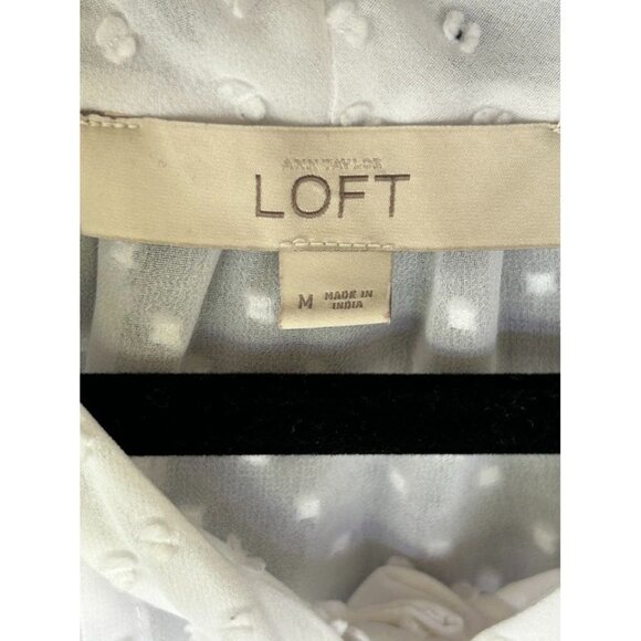 Ann Taylor Loft White Swiss Dot Blouse Short Sleeve Tie-Front Size M - Picture 4 of 5